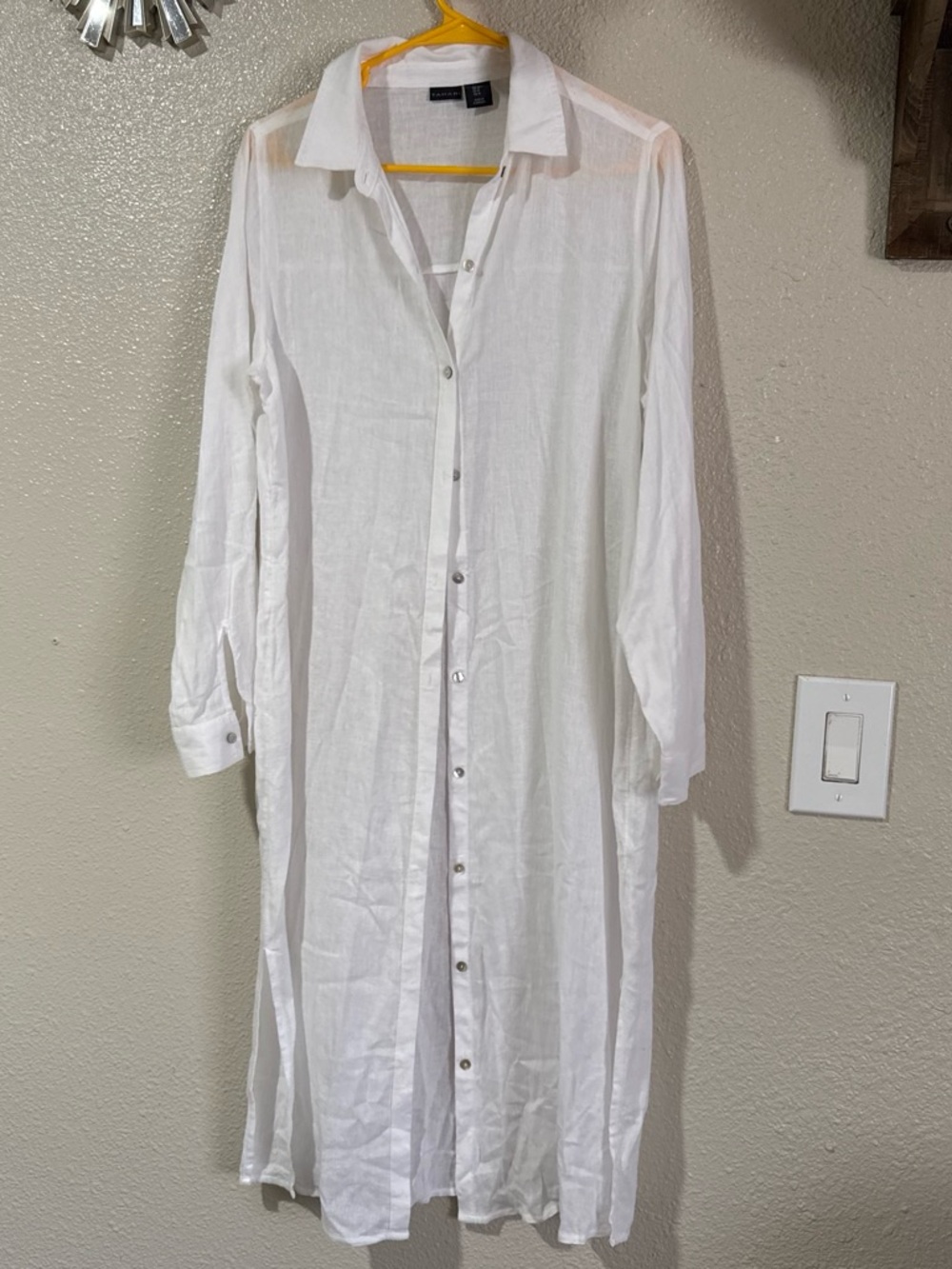 Tahari White Long Button-Front Swim Coverup